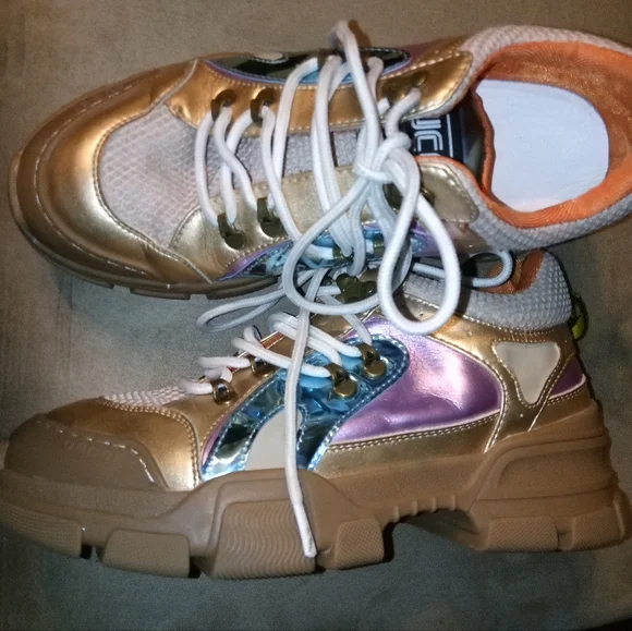 GUCCI FLASHTREK METALLIC LEATHER SNEAKERS COPPER MUTI COLOR - Picture 3 of 11